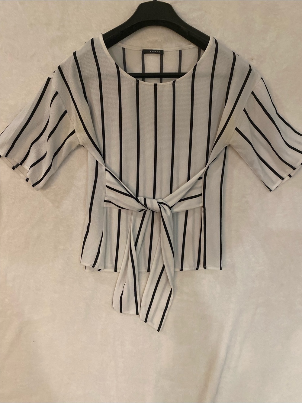 West Kei White Black Striped Tie Front Top US S